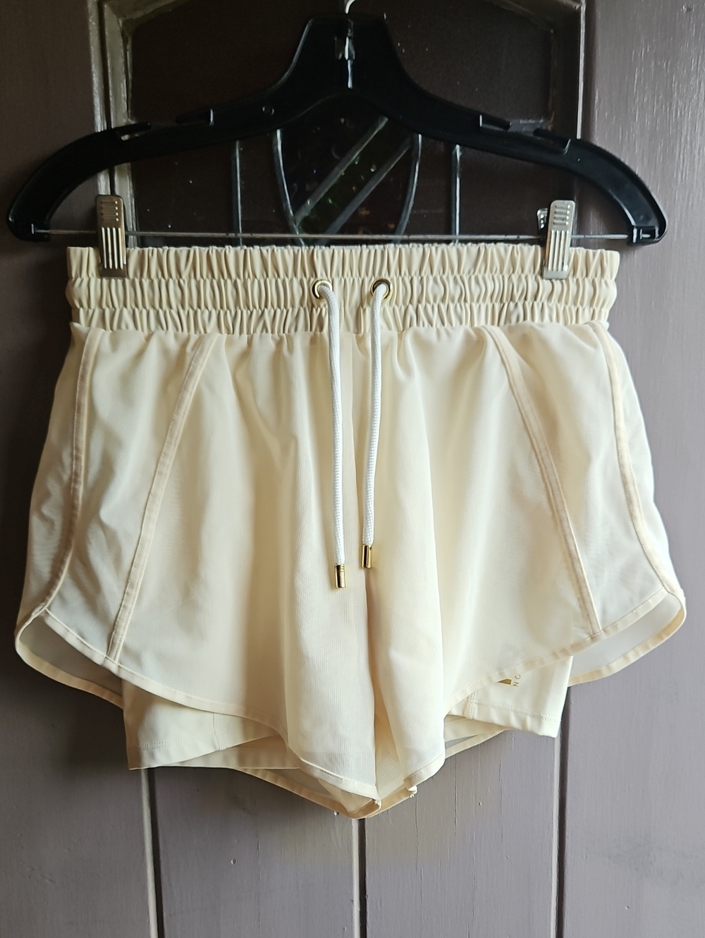 P.E Nation Reset Mesh Overlay Cream Athletic Shorts